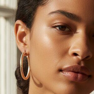 ANNE KLEIN Large Gold Hoops 60mm 2.40" Etched Textured Hoop Earrings Luxe Vibe